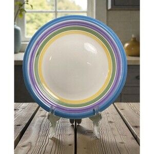 VTG Gibson Designs Candy Stripe 11 1/4” Dinner Plate Rainbow Bands Excellent